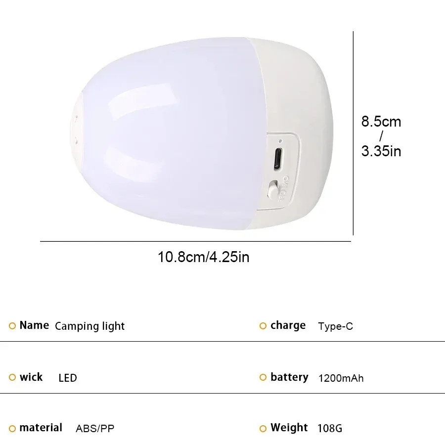 Rechargeable Portable Camping Light w/3 Modes,Stepless Dimming,360° Even LED Light,No Flicker,Night Lamp,Bedroom,Hanging Hook