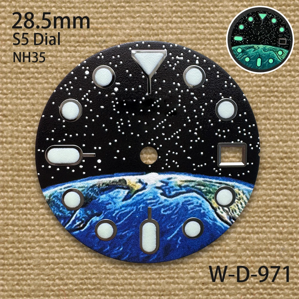 28.5mm S5 Logo Starry Dial Suitable For NH35 Movement C3 Strong Green Luminous Watch Modification Accessories 3/3.8/4 O'clock