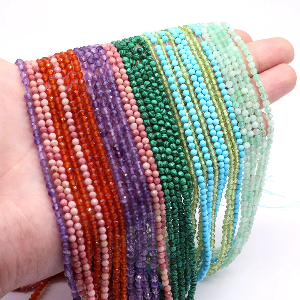 2/3/4mm Faceted Round Natural Crystal Stone Loose Beads Color Polished Tiny Spacer Bead for DIY Bracelet Necklace Jewelry Making