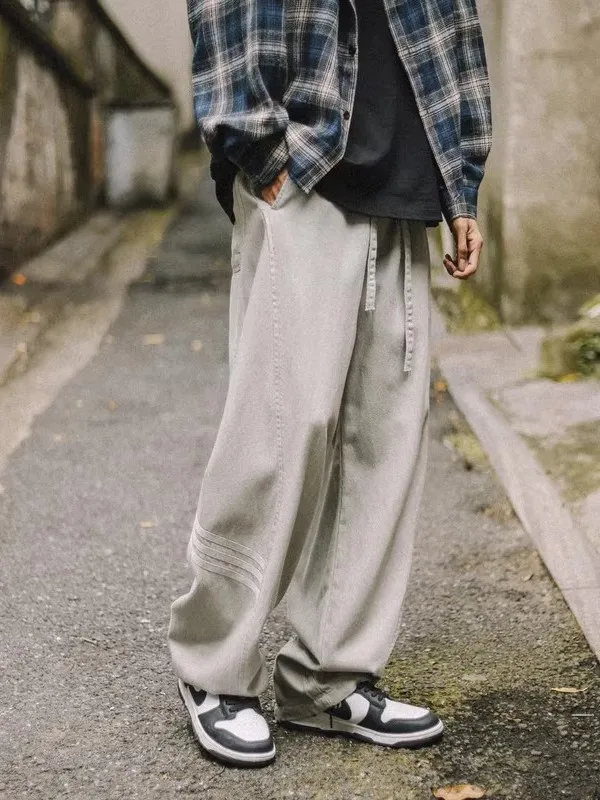 

Men's Summer New Large Size Casual Pants Dra American Sle Loose Straight Leg Trousers Splicing High Waist