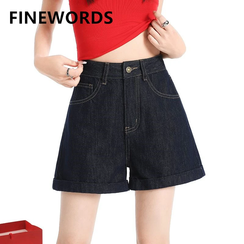 

FINEWORDS винтажные повседневные синие шорты с высокой талией джинсы женские Easymatch джинсовые шорты уличная одежда повседневная одежда пляжные шорты