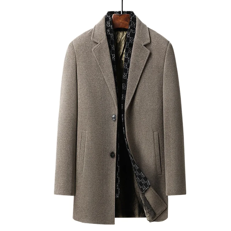 

New Winter Men Business Casual Fleece Warm Trench Coats British Style Overcoats Quality Man Thicker Woolen Blends Long Jackets