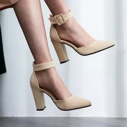 Women Pumps Fashion Ladies Shoes Party Wedding Square High Heel Pointed Toe Red Wine Ladies Pumps