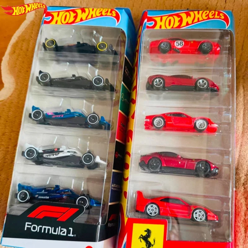 In Stock Hot Wheels Red Ferrari Set 5 Packs Formula 1 Collectible Car 1/64 Toy Diecast Vehicle Gift Car Models For Collectors