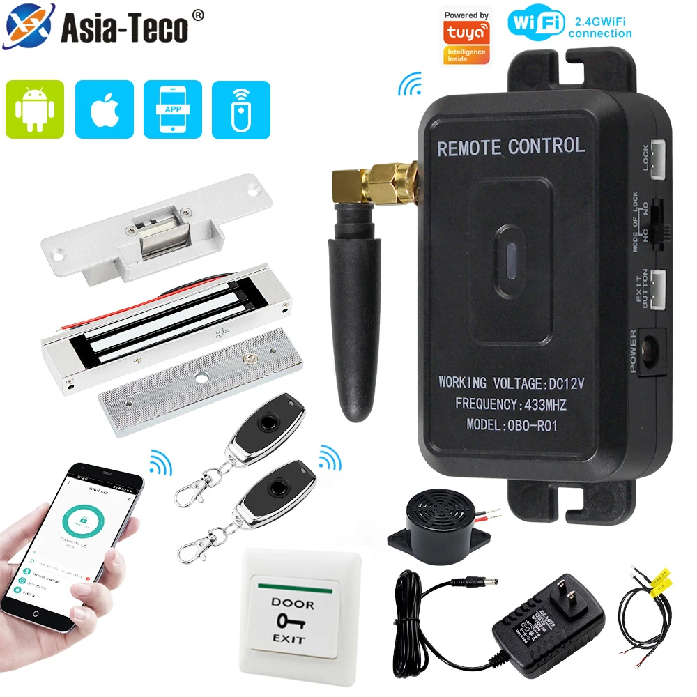 tuyaアプリ対応-wifiワイヤレスアクセス制御システムキット-433mhzリモートコントロールロック解除ゲートオープナー電子ロックシステム