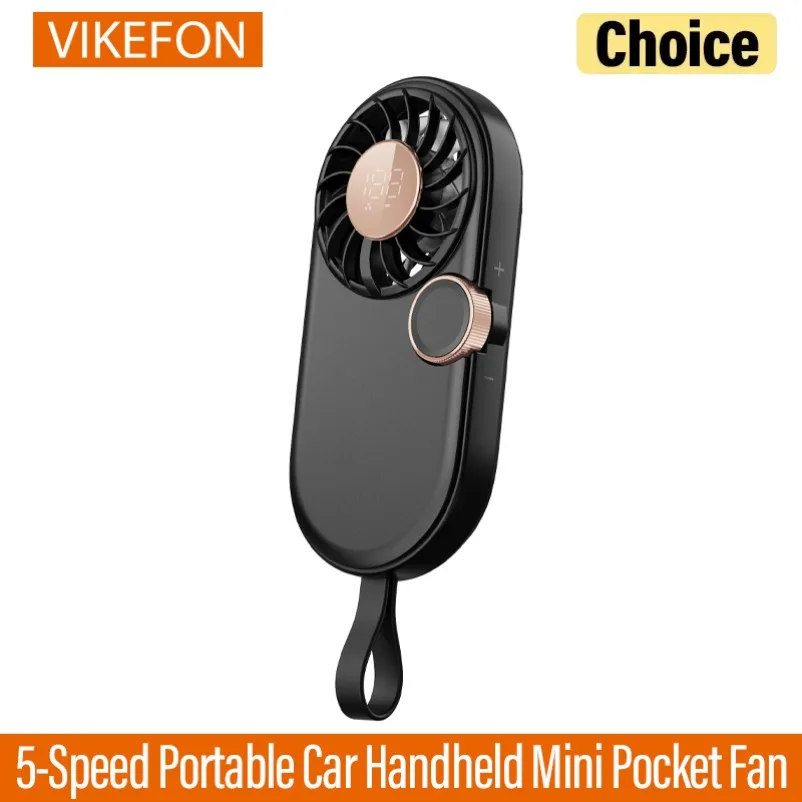 

5-Speed Portable Car Handheld Mini Pocket Fan with Strong Airflow Silicone Finger Ring Roller Wheel Adjustment Summer Fans