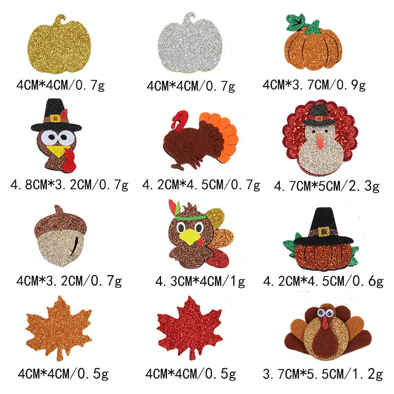 200 Stück Thanksgiving DIY Handgemachtes Zubehör-Set Truthahn Kürbis Ahornblatt Kopfschmuck Dekorationen Kleidung Hut Kühlschrankmagnete Cra – Detail 6