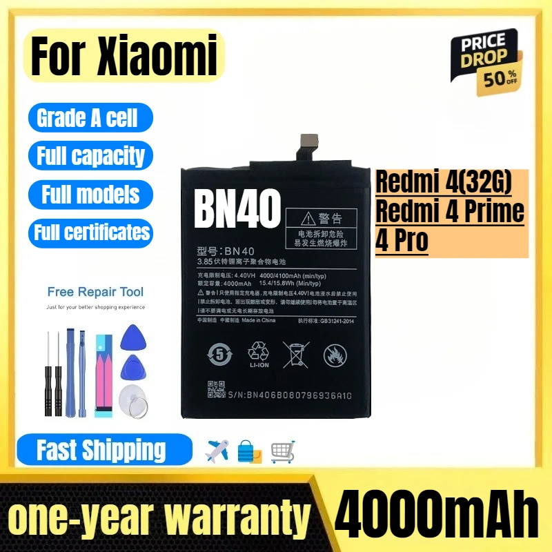 

BN40 for Xiaomi Redmi 4（32G）/Redmi 4 Prime/4 Pro Phone Battery High Quality High Capacity Replacement Bateria Grade A Cell