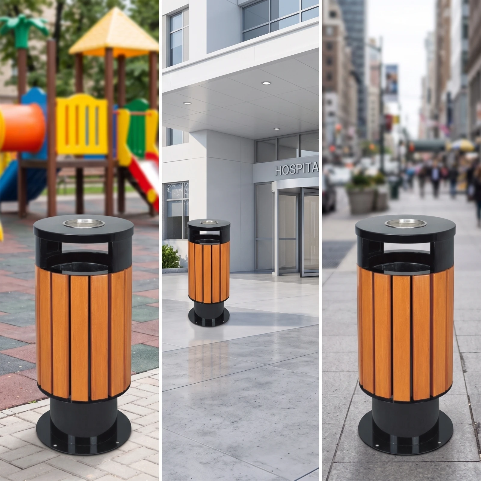Outdoor Trash Bin Freestanding Trash Bin with Inner Container Heavy-Duty Long-Lasting for Municipalities, Parks, Sidewalks