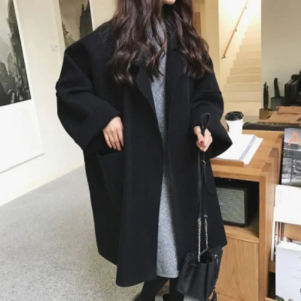 Women Winter Woolen Coat Thicken Elegant Turn-down Collar Pockets Notch Collar Women Coat Women Coat Autumn Spring Overcoat