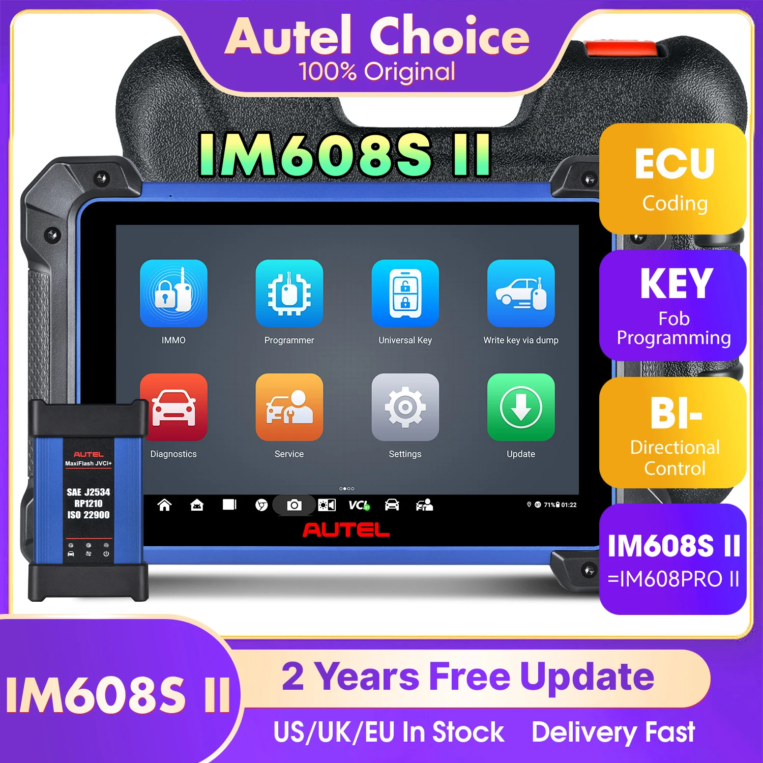 Autel Program Scanner IM608 II IM608S II Key FOB Programming Tool Complete Set Diagnostic Scanner, Top IMMO Function, ECU Coding