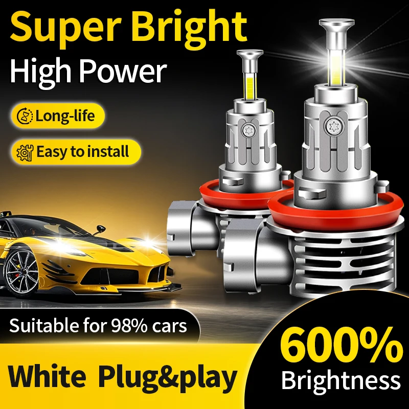

2PCS LED Bright White Fog Bulbs Front Lamps H8 H9 H11 High Power White Car Headlight H16(JP) Hi/Low Beam With Fan Plug & Play
