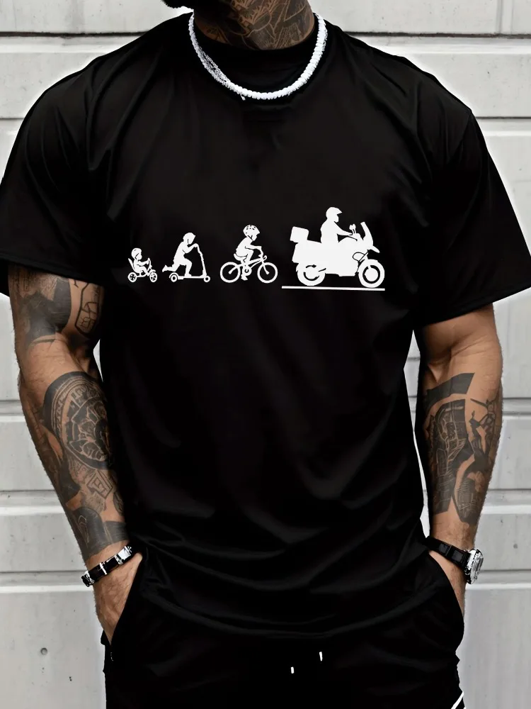 Men Summer Cotton Short Sleeve T Shirt Life Evolution Bike Scooter Motorcycle Silhouette Print Crew Neck Biker Casual Male Tee