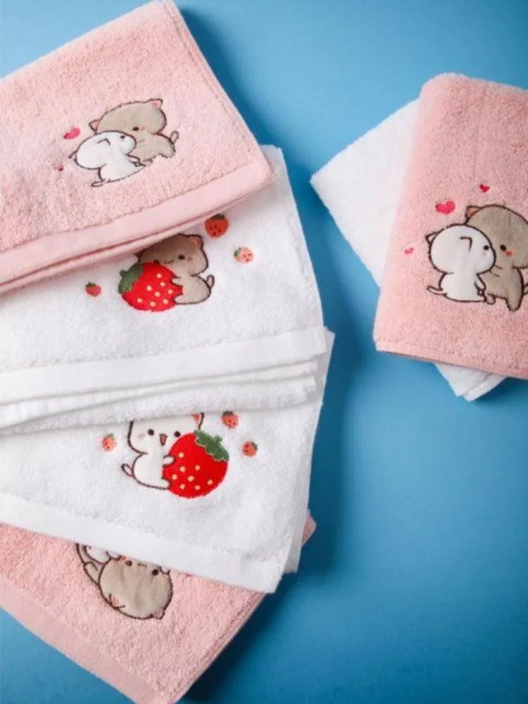 Toalla gruesa de algodón puro Kawaii Mitao Cat para adultos y niños, pañuelo de baño para el hogar, absorbente y suave, melocotón, nuevo