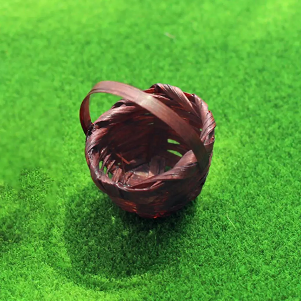 سلة خيزران مصغرة 1:12 لبيت الدمى، سلة تخزين، أثاث لغرفة النوم وغرفة المعيشة، ديكور يدوي الصنع