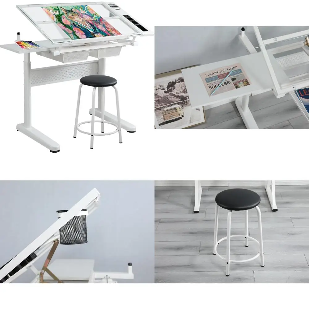 

Модернизированный художественный стеклянный стол для рисования для искусства и рисования белого цвета