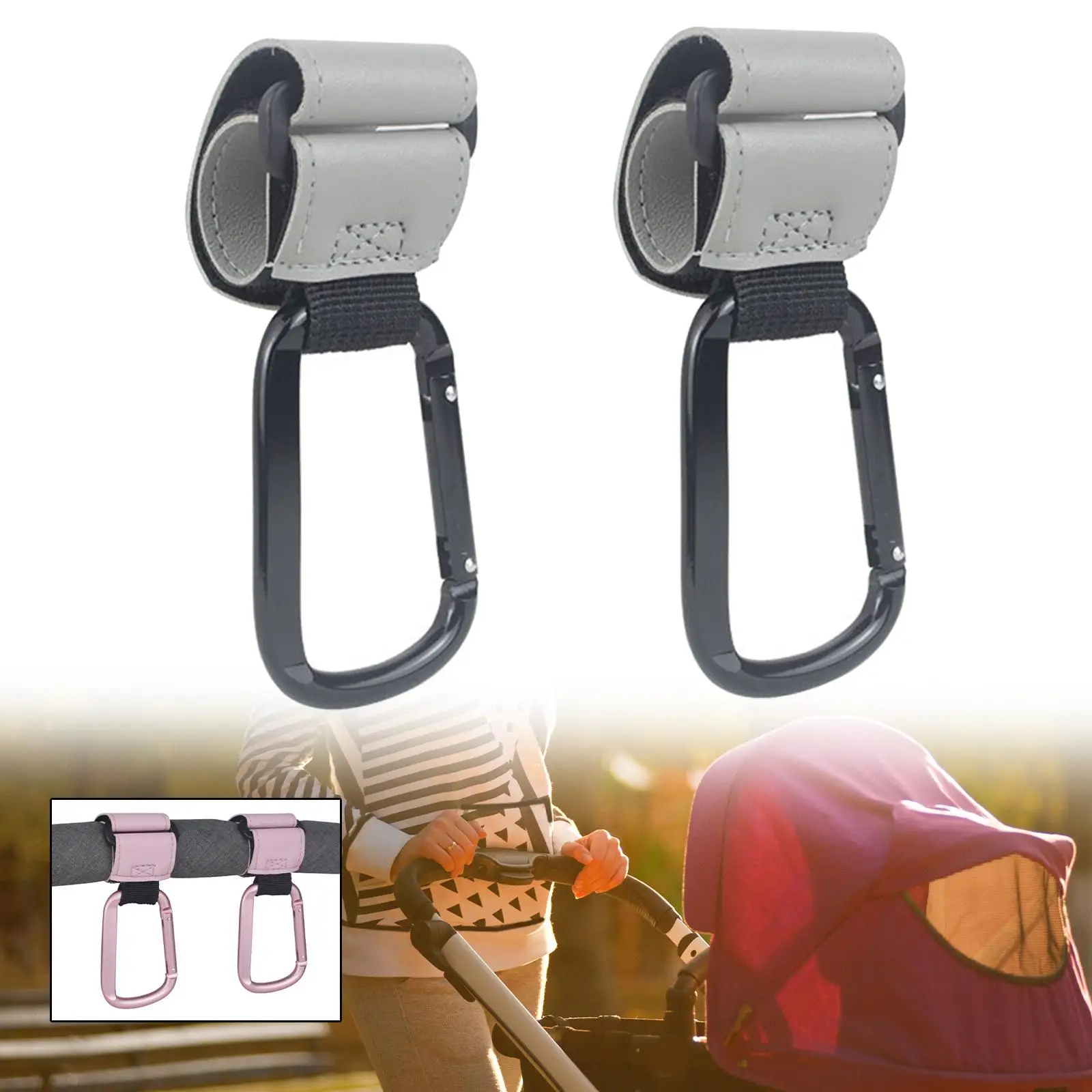 PU-Leder Kinderwagen Organizer Haken Tasche Clip Aufhänger für Windel Einkaufen und Reisen Universal Kinderwagen Zubehör