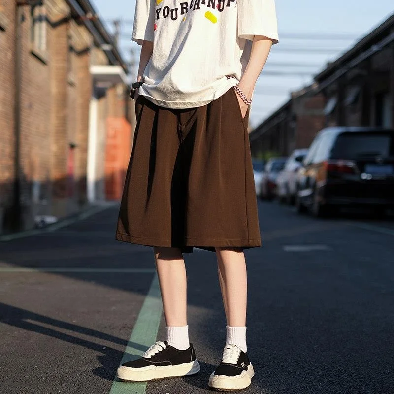 

Loose Brown Shorts Men's Summer Wide Leg Large Size Casual Workwear Five-Quarter Pants Leisure Coffee Color Five-Quarter Pants
