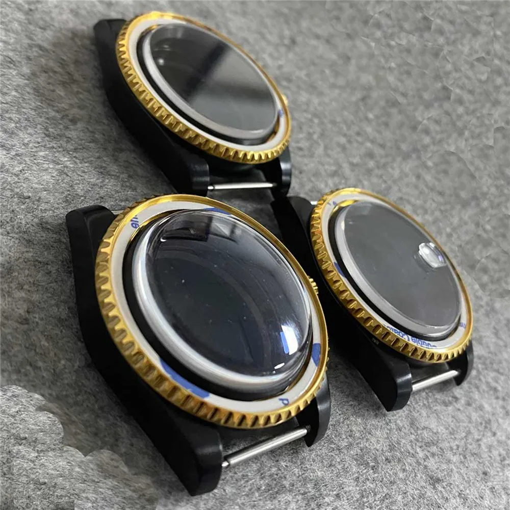 

New 40mm SUB PVD Black Gold Watch Case Sapphire Glass Flat/Magnifying/Bubble Mirror NH35 Case for NH35 NH36 Watch Movement Parts