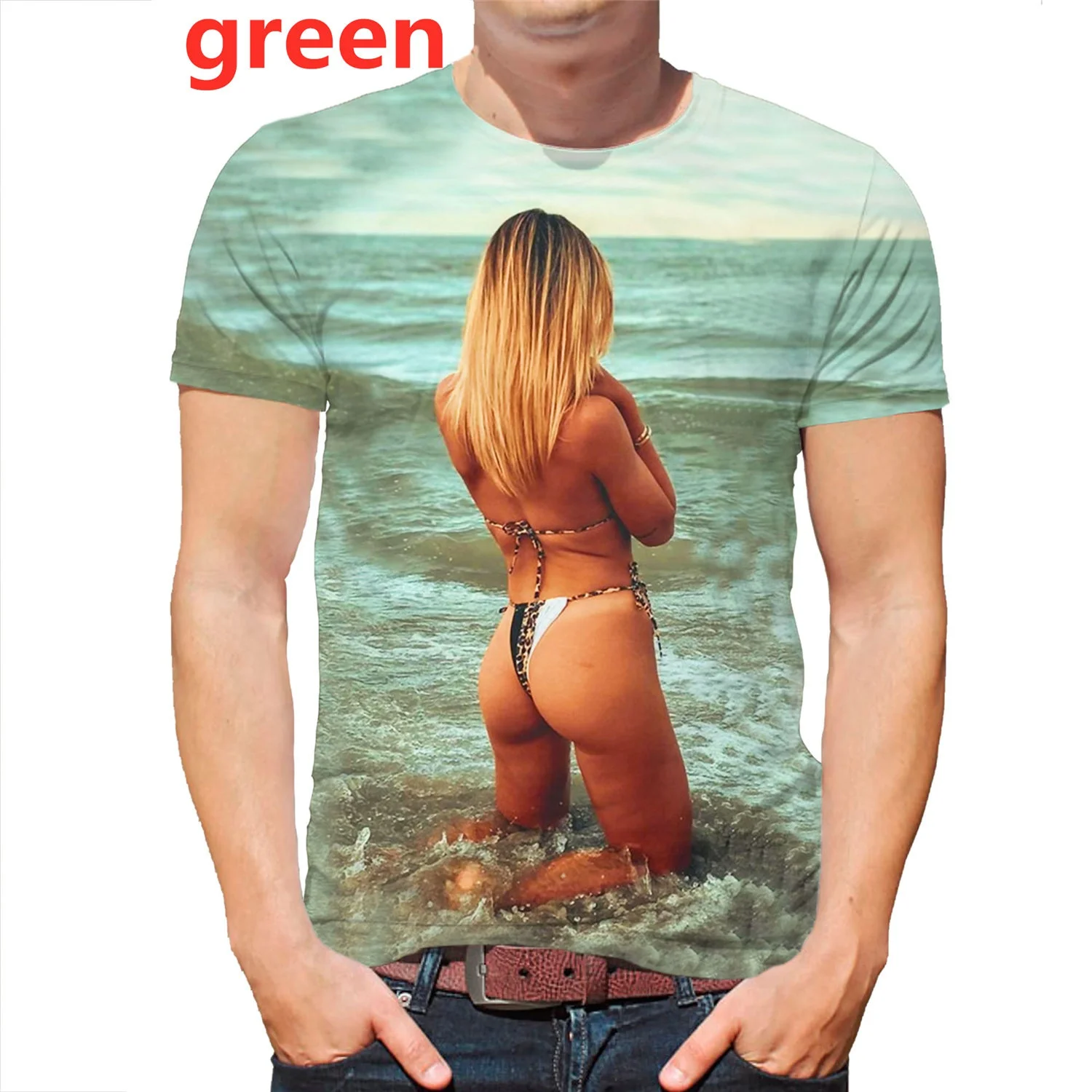 Men and Women Creative Passion Beach Bikini Model 3D Print T-shirt Short Sleeve Funny T Shirt