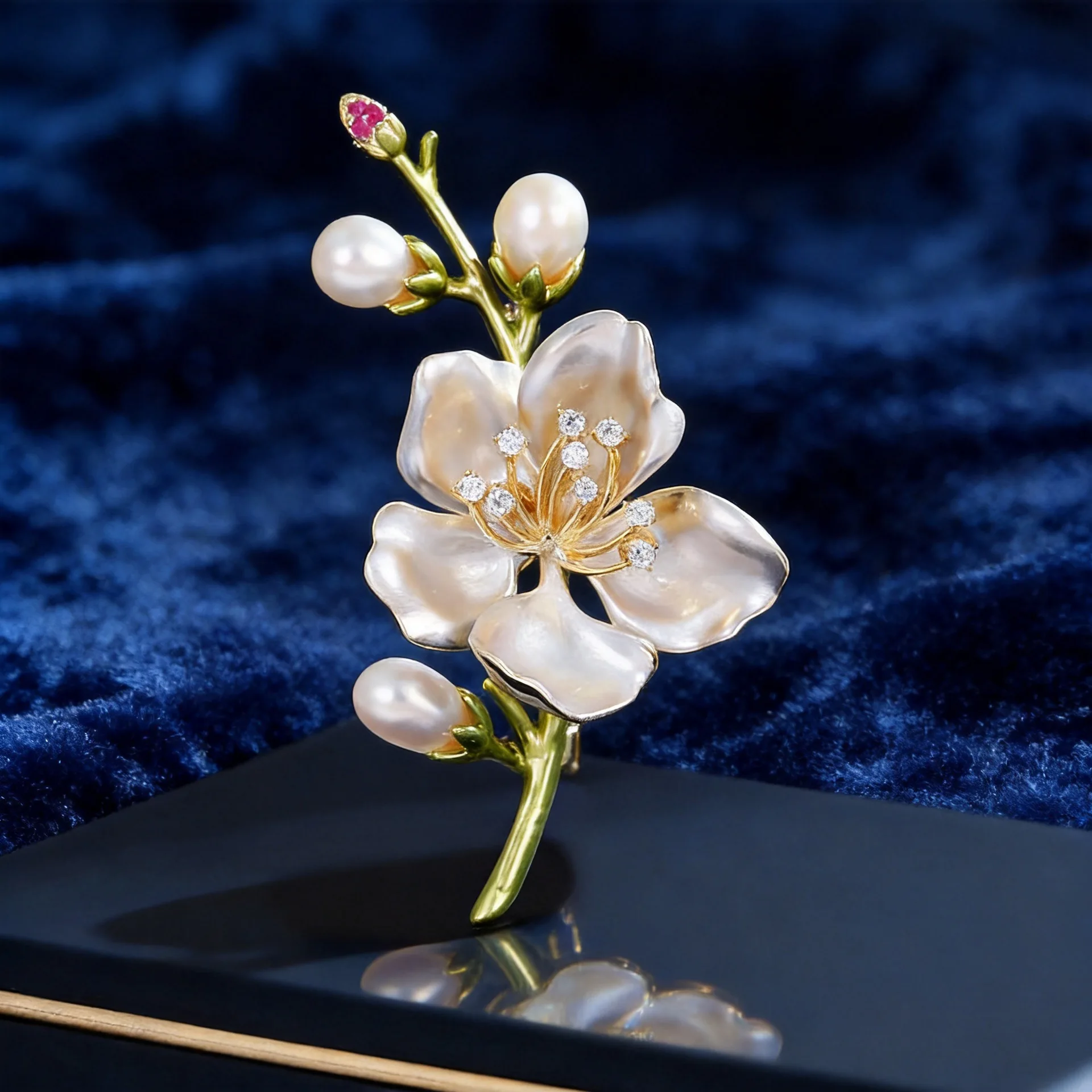 Chinese Style Vintage Magnolia Flower Brooch With Freshwater Pearl Rhinestone Inlaid Enamel Craft Anti Slip Elegant Brooch For