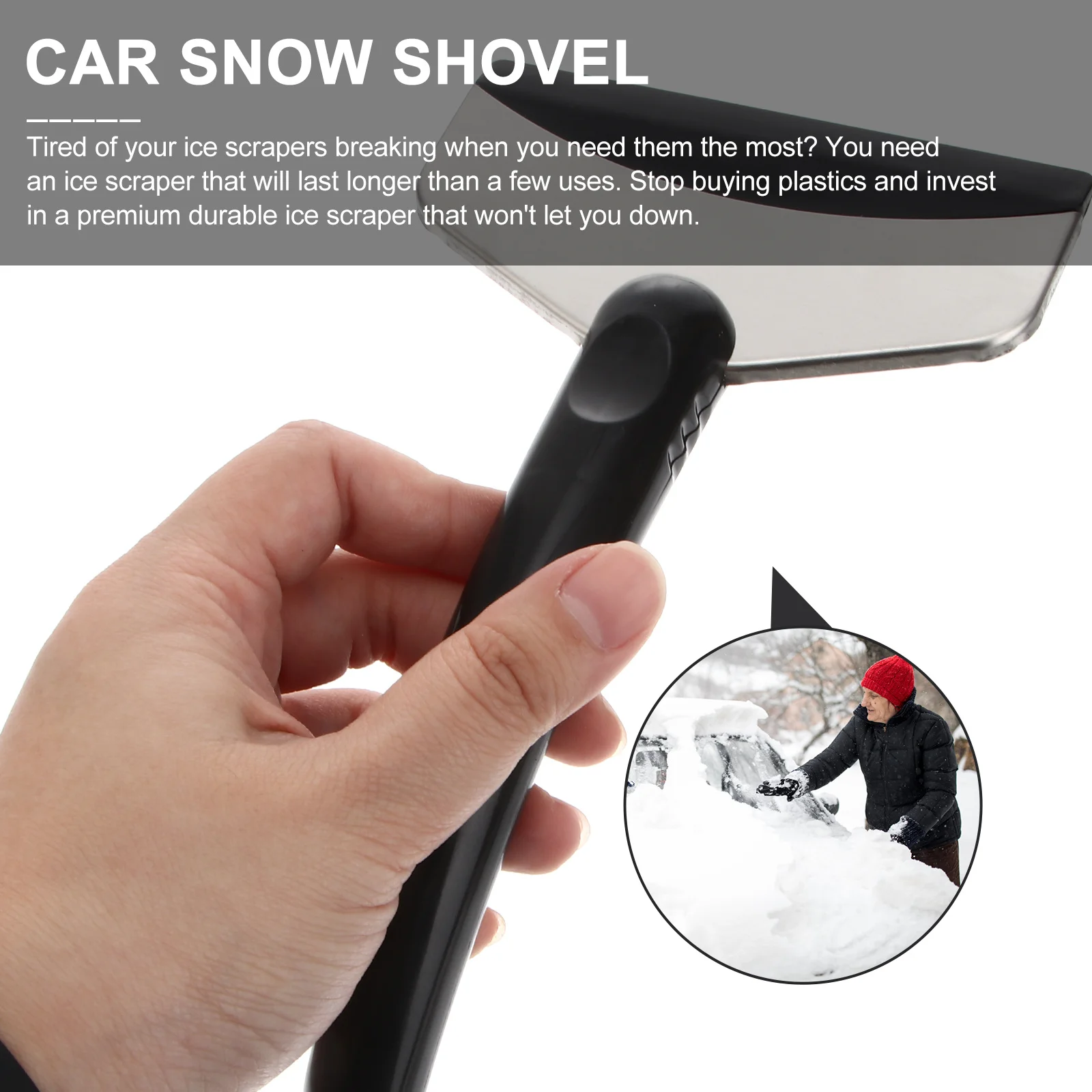 

Black 18x11cm Stainless Steel Snow Scraper for Car Heavy Duty Ice Removal Tool Auto Window Defroster Vehicle Shovel
