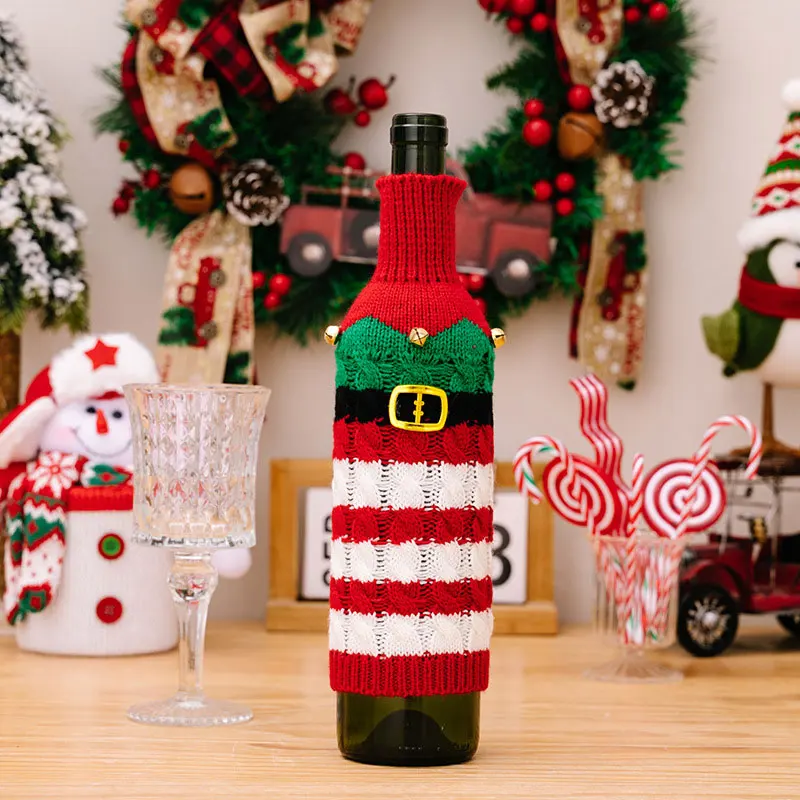 

Christmas Knitted Wine Bottle Cover Set Red Restaurant Decoration Christmas Decor Supplies Decorative Wine Bottle Clothing Bag