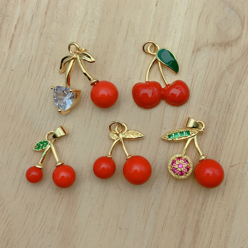 

Classic Shiny Zircon Enamel Cherry Pendant For Jewelry Making DIY Necklace Bracelets Earrings Key Chain Accessories