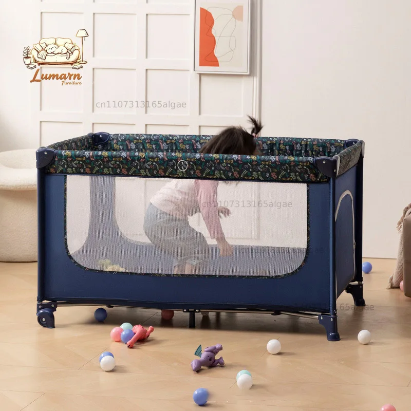 Baby Playpens Crib Portable Multifunctional Crib Easy Assembly Foldable Metal Playpens Modern Design for Bedroom Indoor&Outdoor