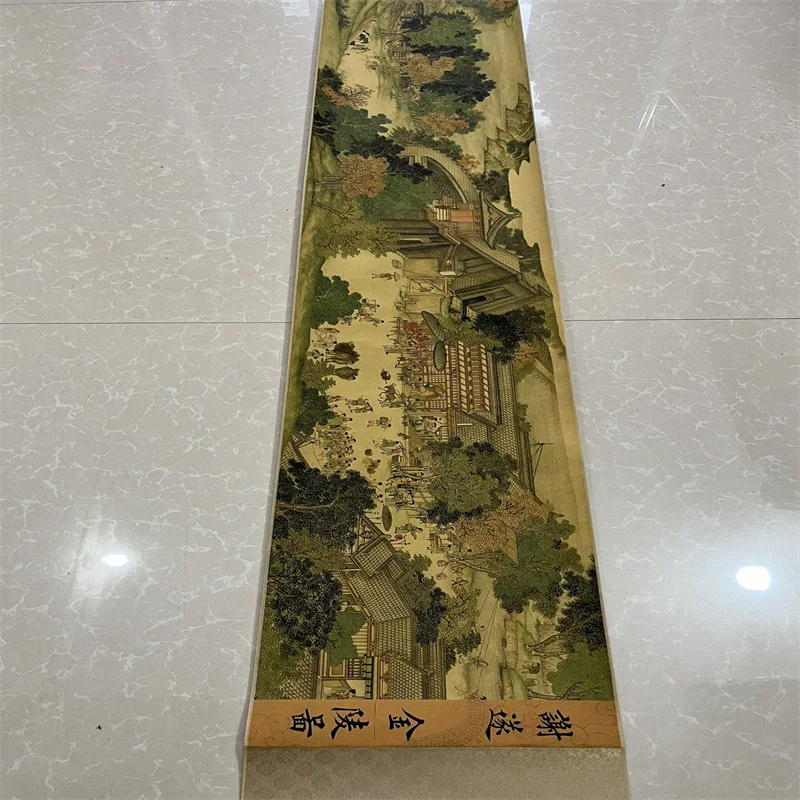 

China Ancient Picture Paper,Character Painting,Xie Sui's golden silk painting, Long Scroll Painting