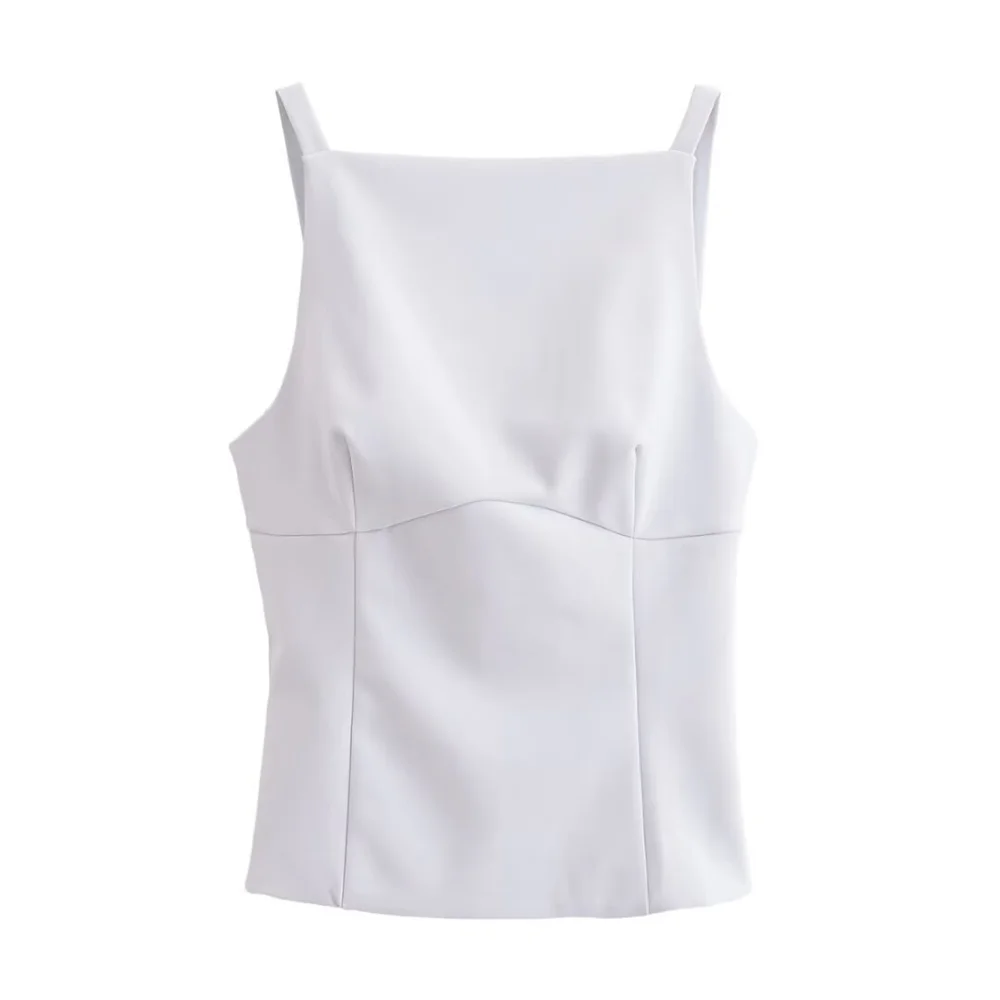 UNIZERA2024 Summer New Product Fashion Casual Women\'s Fashion Simple Back Bow Decoration Tank Top Short Top