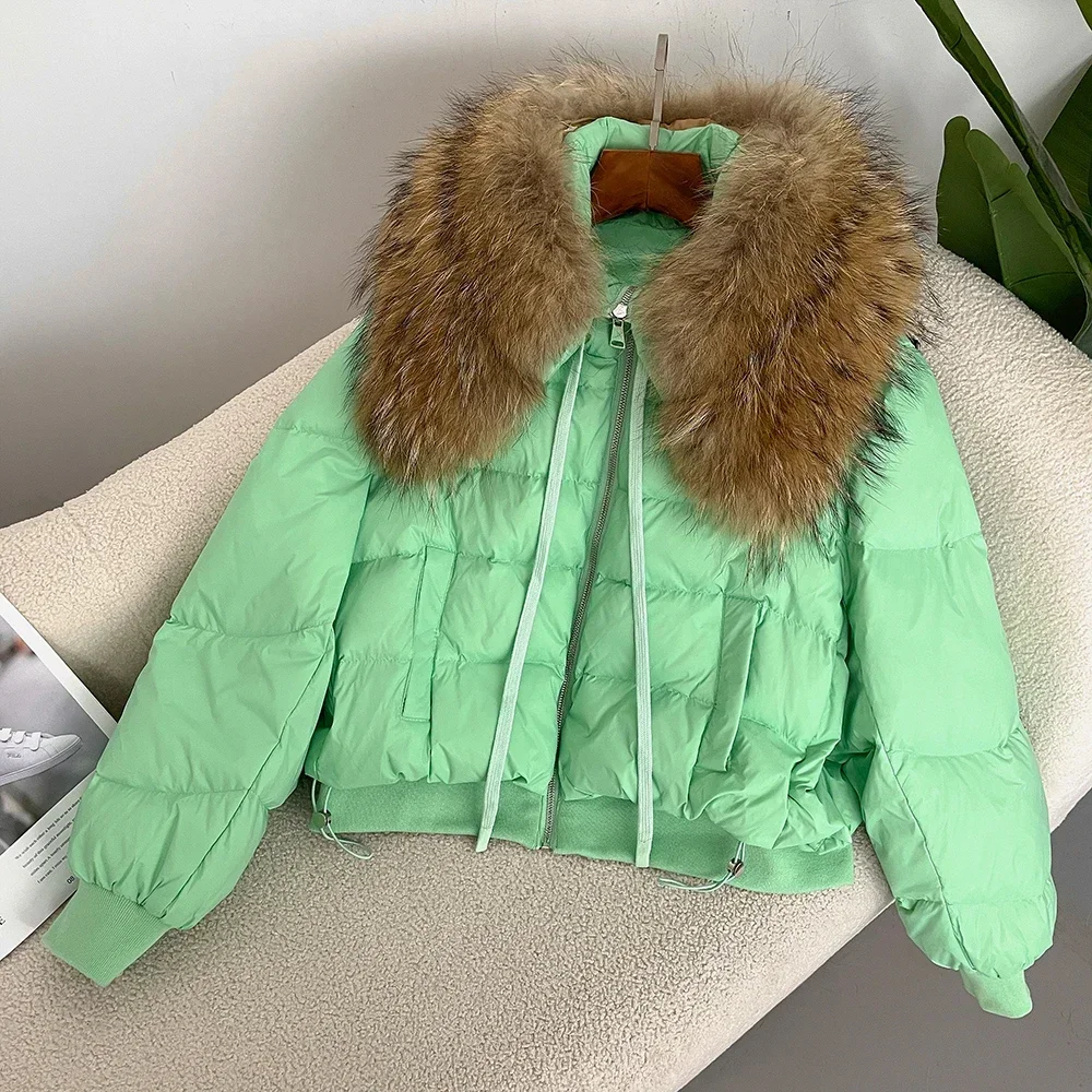 Short Parkas Down Jacket New White Duck Down Coat Winter Puffer Jacket women Thick Female Loose Real Natural Raccoon Fur Coat