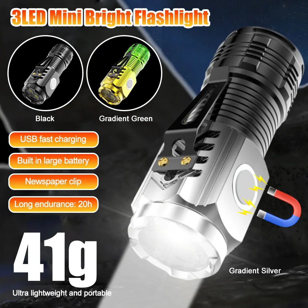 

Bright super bright mini Flashlight burst flash strong magnetic abs with pen clip small torch Night Hike Rechargeable Flashlight