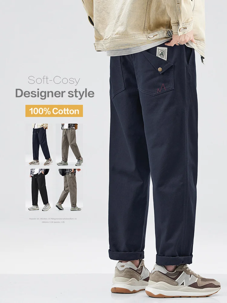 

High Quality 2026 Spring Autumn Cotton Cargo Pants Men Work Overalls Straight Joggers INS Y2K Casual Trouser Male Brand Clothing