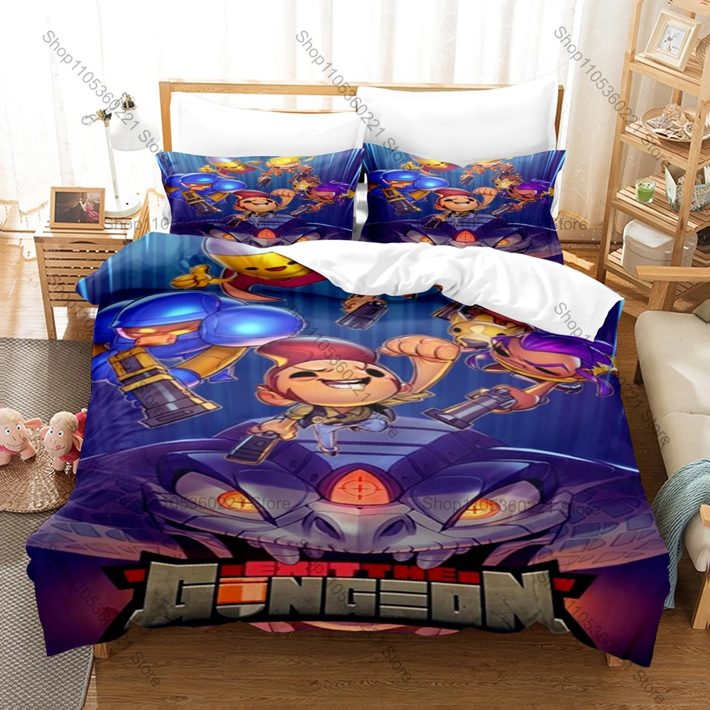 Cool Classic Roguelike Twin-Stick Shooter Enter the Gungeon Full Printed 3PCS Bedding Duvet Cover 2 Pillowcases Teen Home Decora