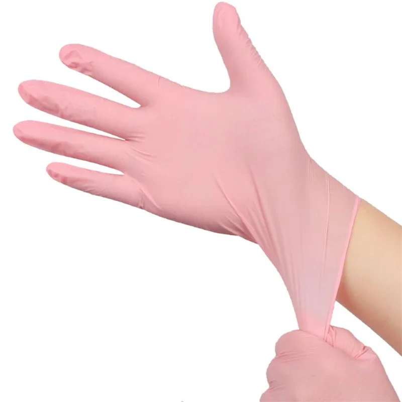 10/20/50/100 Stück rosa Handschuhe Einweg-Nitrilhandschuhe puderfrei für die Haushaltsreinigung Schönheitssalon Arbeitsküchenhandschuhe – Detail 8