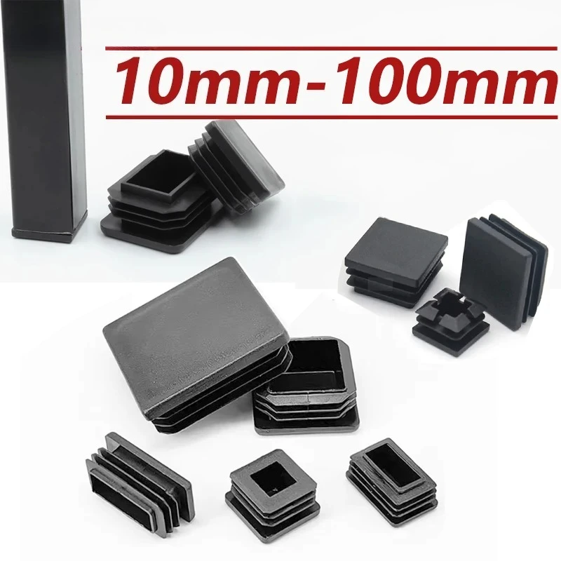 Square Plugs Pipe Tube Cap Rectangular Plastic Tubing End Cap Insert Blanking Stopper Black 10x10mm-100x100mm