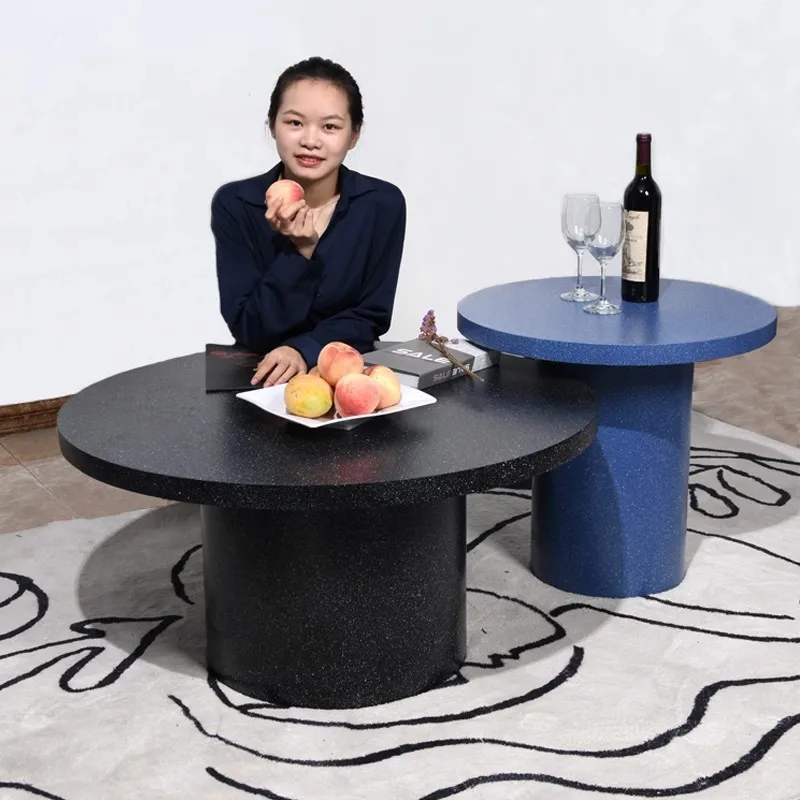 Internet celebrity ins coffee table light luxury modern simple small round table terrazzo sofa