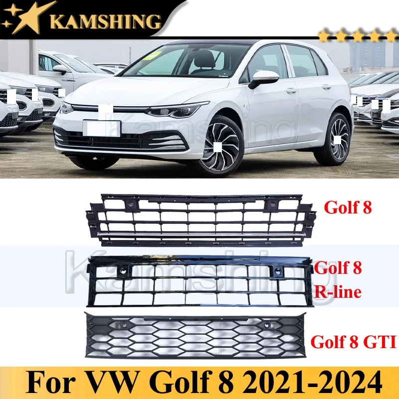 Kamshing 1 Piece Front Bumper Lower Guard Grill For VW Golf 8 R-Line GTI Front Bumper Grill Lower Grille