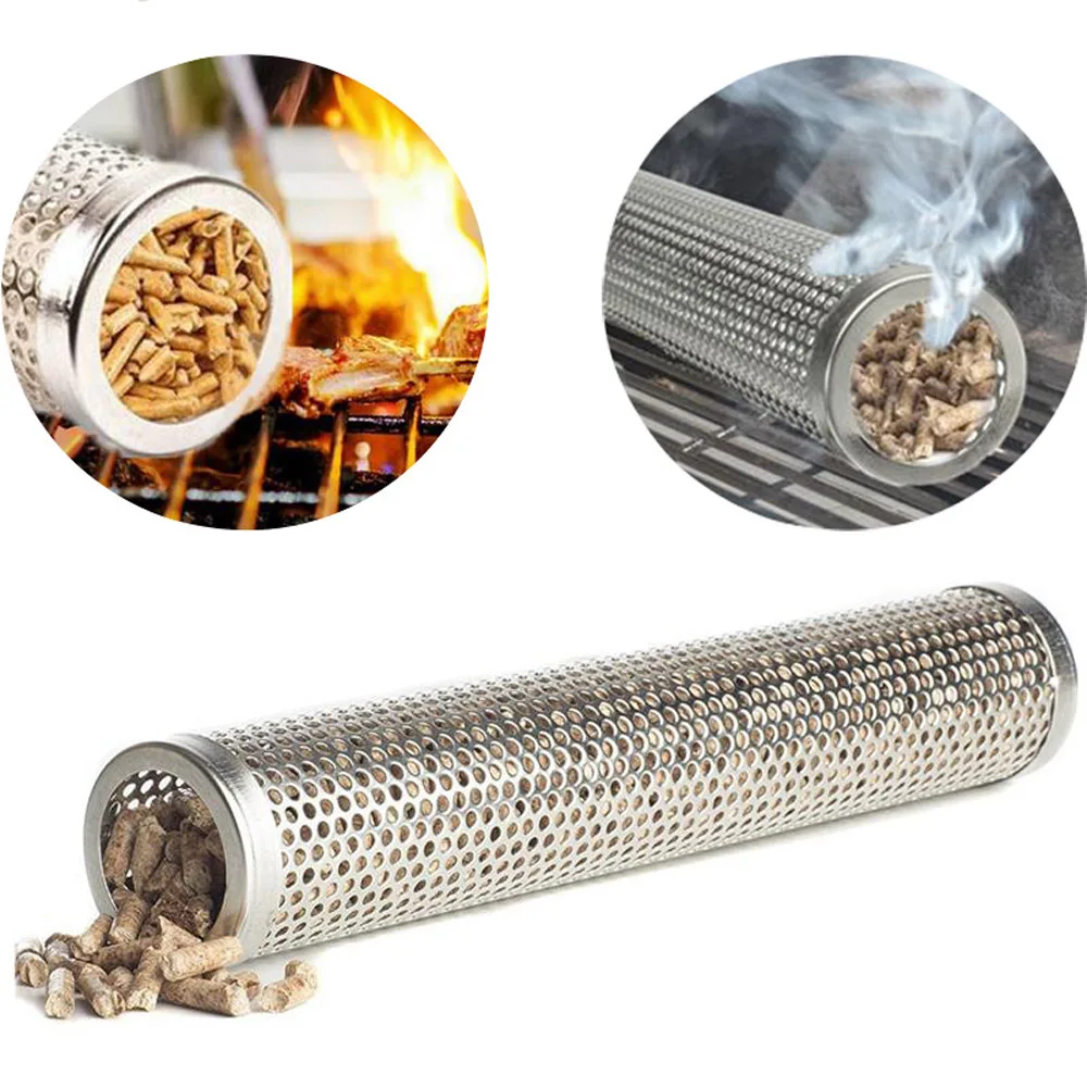 Hexagon Round BBQ Smoked Tube Stainless Steel BBQ Mesh Smoker Tube Filter Gadget Generator Pellet Smoking BBQ Accessories Tools