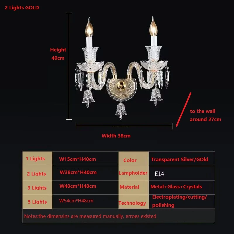 Imagem -03 - Lâmpada de Parede de Cristal Tradicional Cabeceira Corredor Ktv Luzes Led Ouro Prata Vela Francês Cabeça Luzes k9