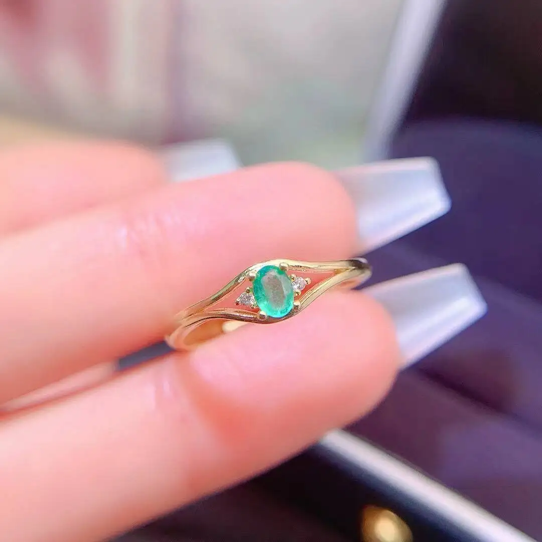 KJJEAXCMY New style Jewelry Natural Women's Emerald Ring 925 silver inlay Colorful and splendid High clarity supports detection