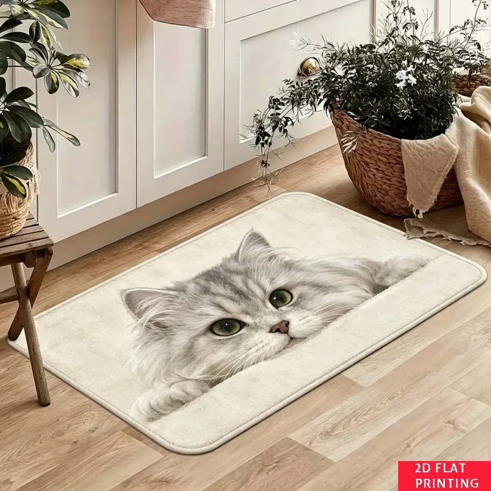 Fluffy Dog Face Beige Floor Mat Cream Background Realistic Fur Detail Print Non Slip Washable Carpet For Pet Lover Living Room