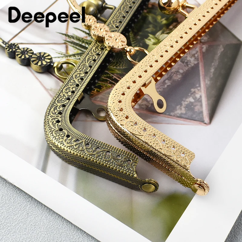 1Pc Deepeel 20.5cm Embossed Metal Purse Frame Bags Handle Kiss Clasp Women\'s Handbag Sewing Brackets DIY Bag Handles Accessories