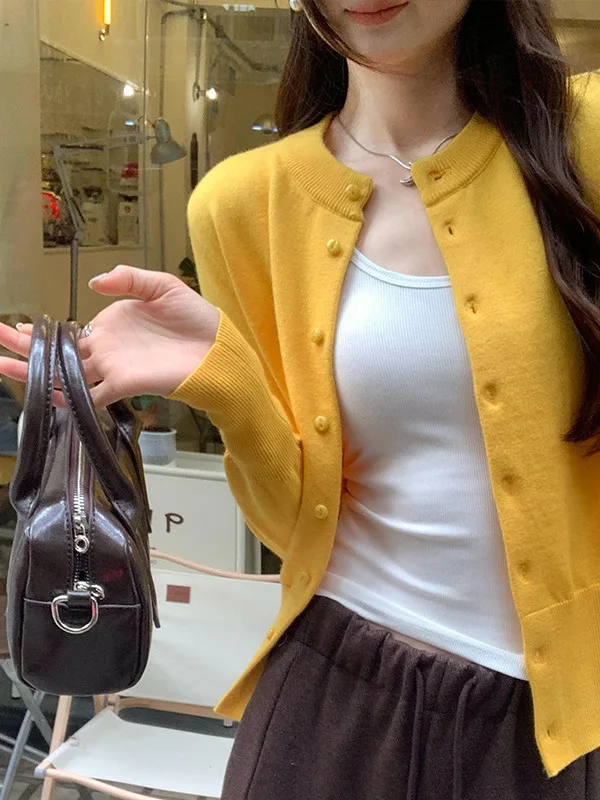 

Longsved Roundne Cardigan Top Long Sve ort Knitted Open Cardigan Street Sle Loose Fit Polyester Fiber V-Ne Summer