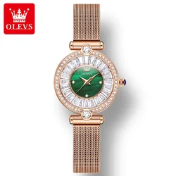 OLEVS-Relojes de pulsera con incrustaciones de diamantes para mujer, correa de PU, relojes casuales de cuarzo impermeables, 9963