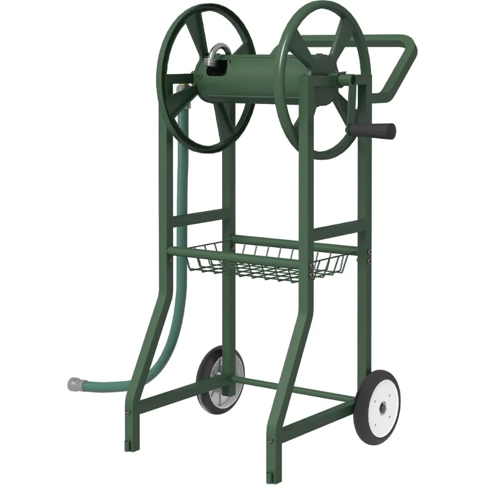 

Garden Hose Reel Cart with Wheels, Outdoor Heavy Duty Powder Coated Steel Water Winder Storage Holds 125 ft 5/8" Hose with 3.9ft