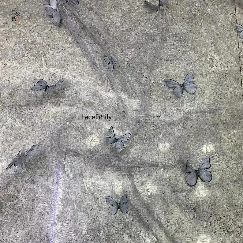 4 Colors 3D butterfly embroidery lace fabric Pink butterfly soft tulle For Wedding Dress Bridal Veil Tutu dress Baby