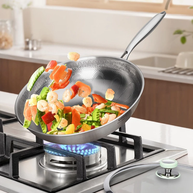 

Peacock Pattern Titanium Stainless Steel Wok Hammered Non-Stick No Coating Induction Gas Stove Universal Healthy No Coating