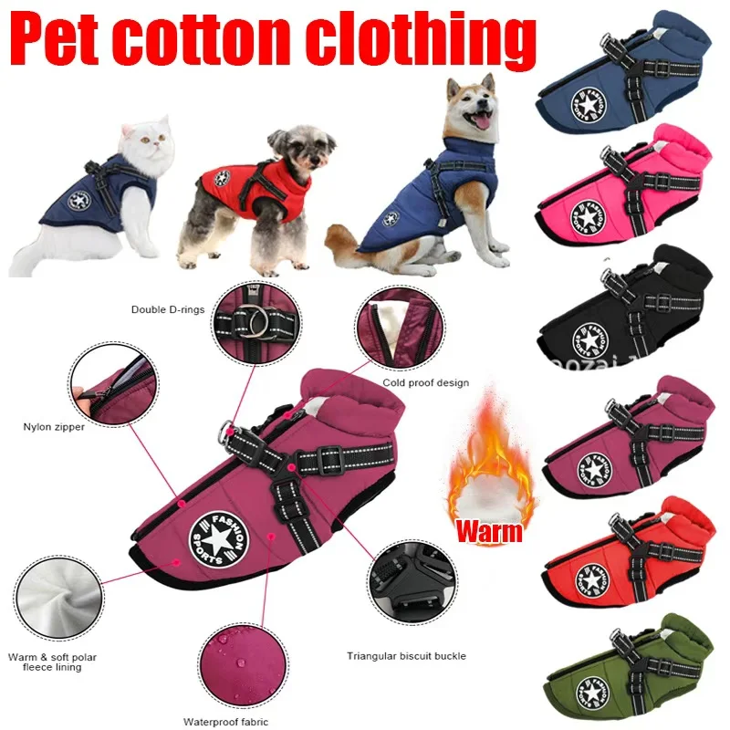 Veste d'hiver chaude pour chien avec harnais, manteau imperméable pour petit, moyen et grand, vêtements d'extérieur pour chien et chat, tenues de neige